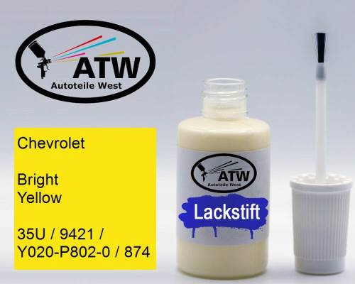 Chevrolet, Bright Yellow, 35U / 9421 / Y020-P802-0 / 874: 20ml Lackstift, von ATW Autoteile West.